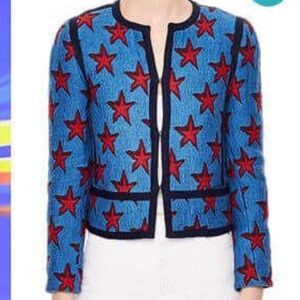 Sandro Blue and Red Star Pattern Blazer